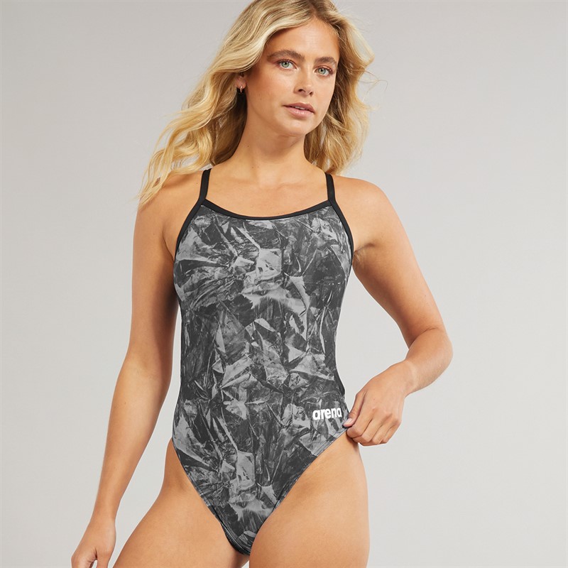 Arena Womens Team Crackle Challenge Back Swimsuit Black/Team Black - Size 36