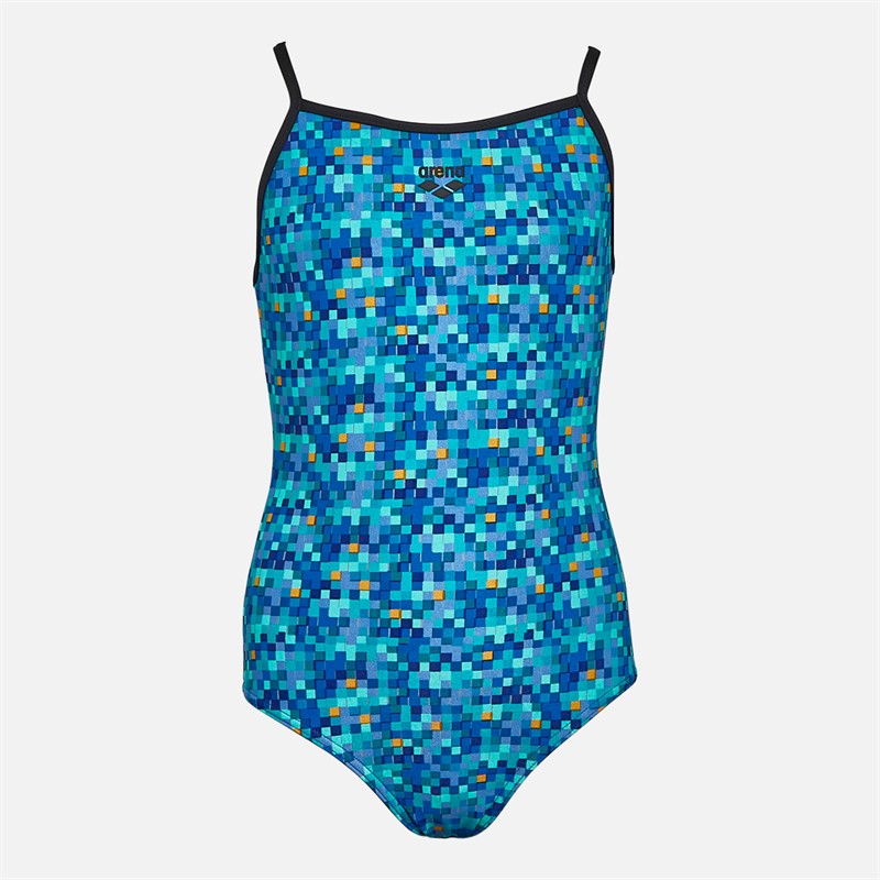 Arena Girls Pool Tiles Lightdrop Back Swimsuit Black/Blue - Size 28