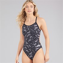 Arena Womens Escape Challenge Back Swimsuit Black Team/Print