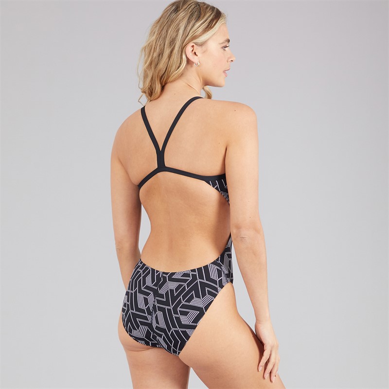 Arena Womens Escape Challenge Back Swimsuit Black Team/Print