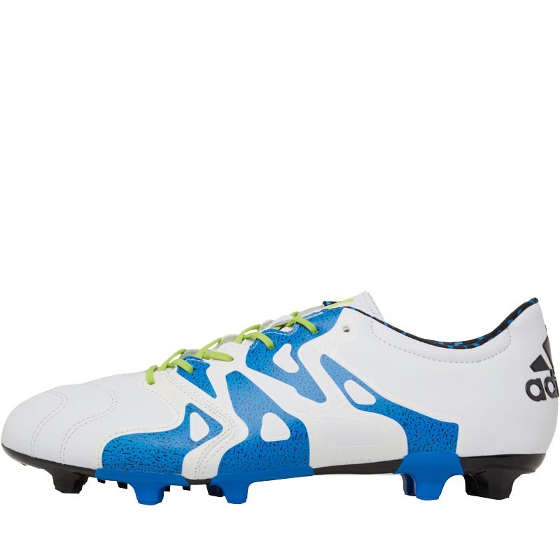 adidas Mens X 15.2 FG / AG Leather Football Boots White/Semi Solar Slime/Core Black adidas Mens X 15.2 FG / AG Leather Football Boots White/Semi Solar Slime/Core Black