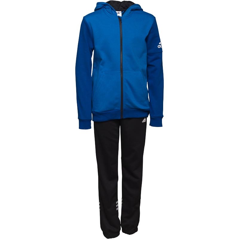 adidas Boys French Terry Hooded Tracksuit Equipment Blue/White at MandMDirect.com adidas Boys French Terry Hooded Tracksuit Equipment Blue/White.