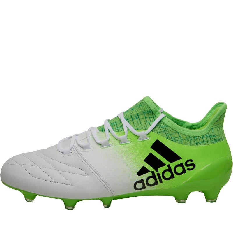 adidas Mens X 16.1 Leather FG Football Boots WhiteCore BlackSolar Green adidas Mens X 16.1 Leather FG Football Boots WhiteCore BlackSolar Green