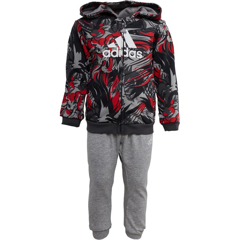 adidas Infant Graphic Full Zip Tracksuit Grey Six/Vivid Red/White