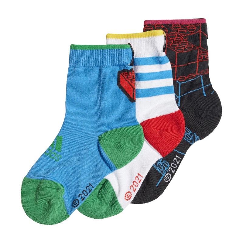 adidas Childrens Lego Vidiyo Primegreen Three Pack Socks Black/White/Bright Blue