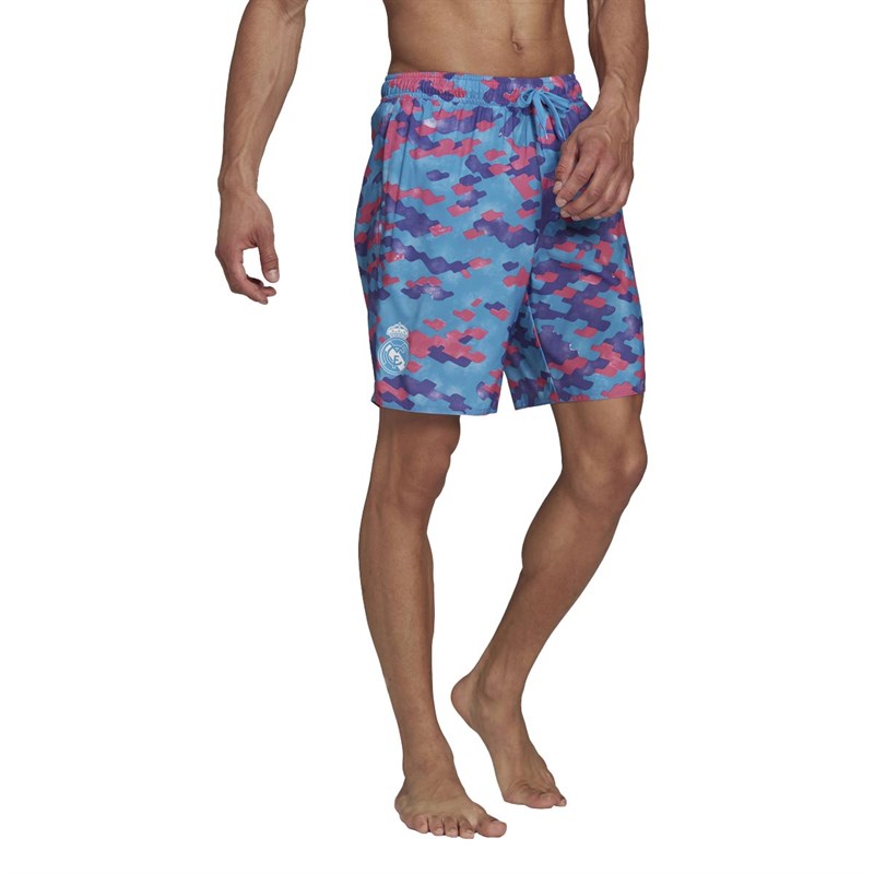 adidas Mens RMCF Real Madrid Swimming Shorts Pink/Purple/Shock Cyan