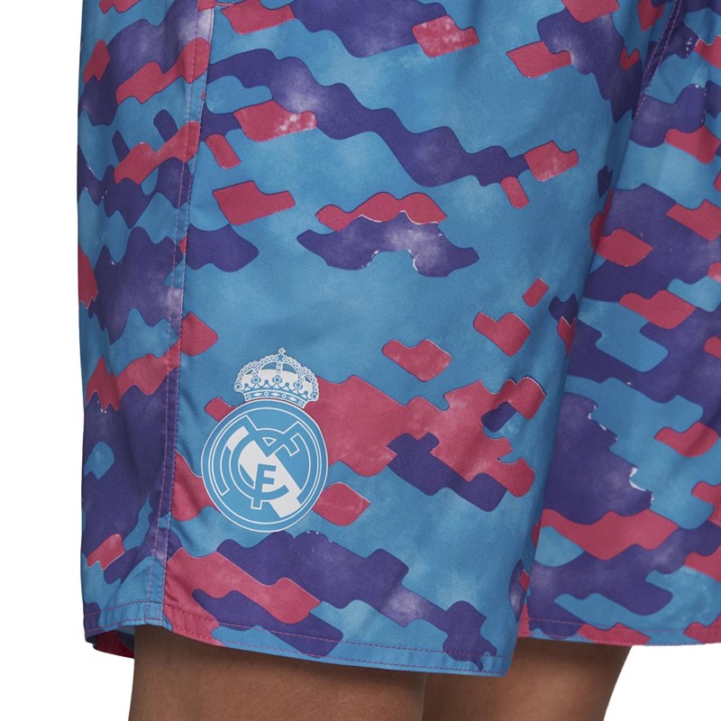 adidas Mens RMCF Real Madrid Swimming Shorts Pink/Purple/Shock Cyan