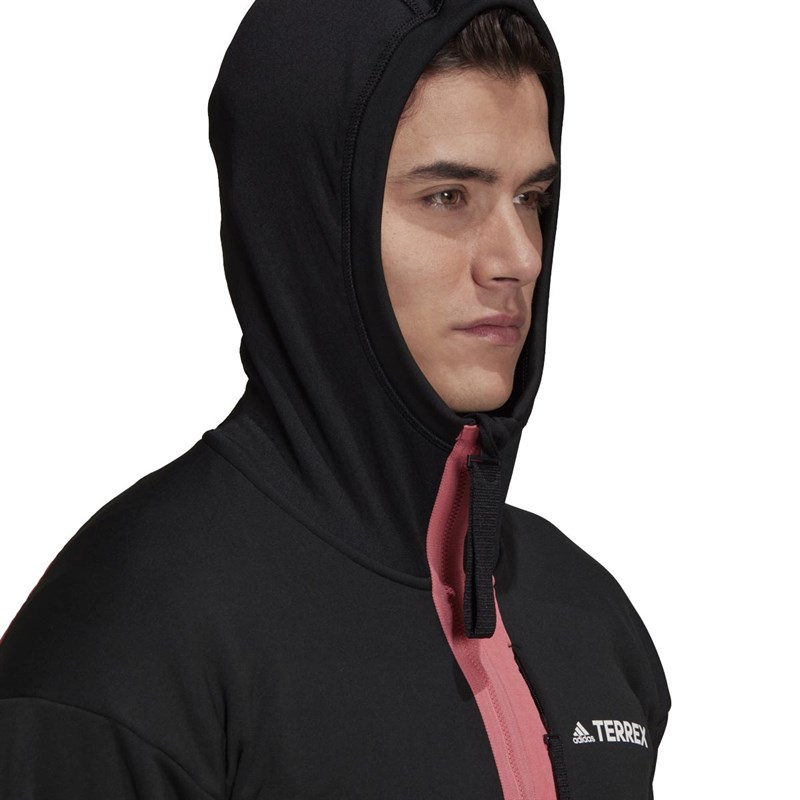 adidas Mens Terrex Tech Fleece Hiking Jacket Black/Hazy Rose