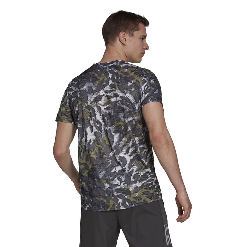 adidas Mens Fast AOP Supernova Primeblue Running Top Grey Six/Focus Olive