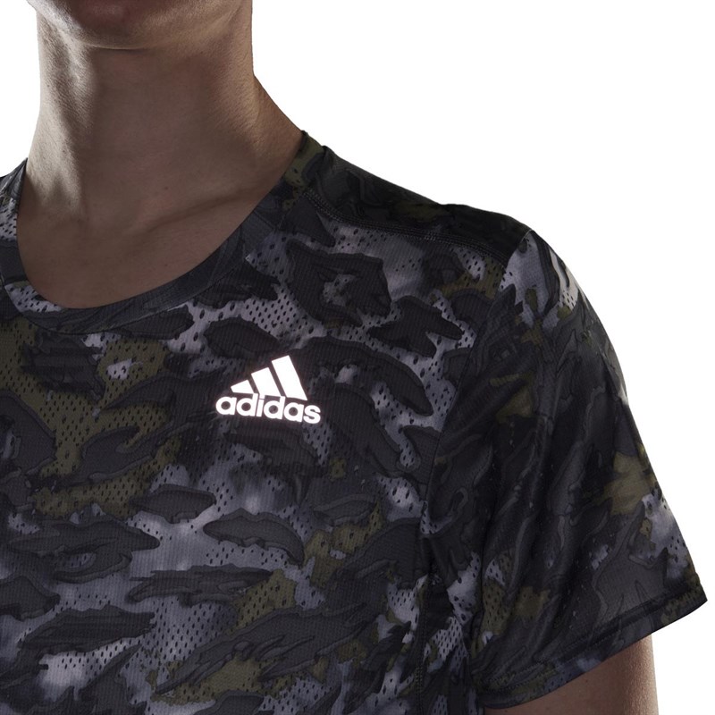 adidas Mens Fast AOP Supernova Primeblue Running Top Grey Six/Focus Olive