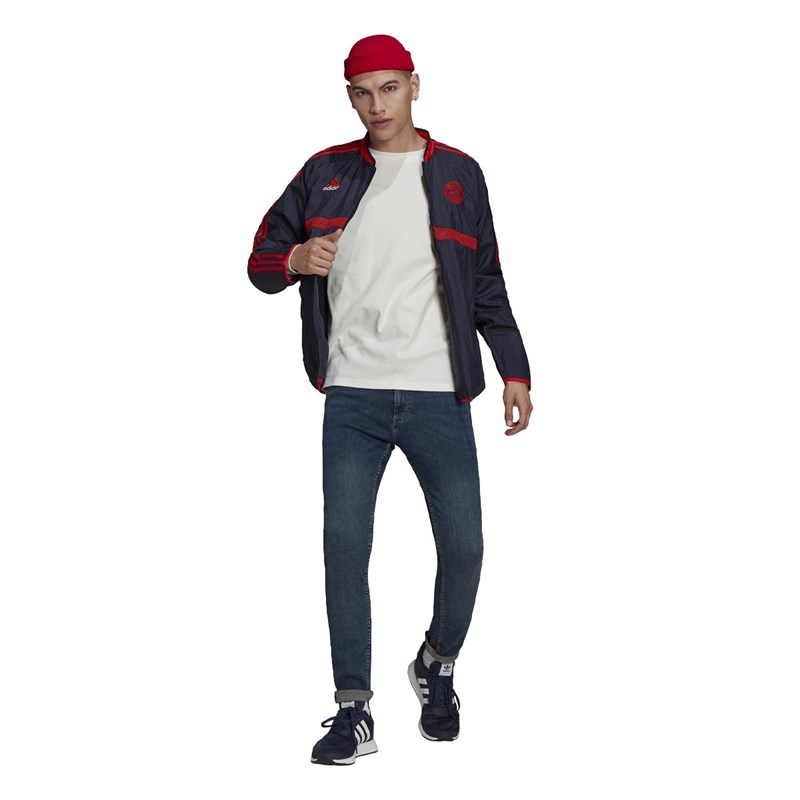 adidas Mens FCB FC Bayern Munich Icons Woven Jacket Night Navy/Active Red