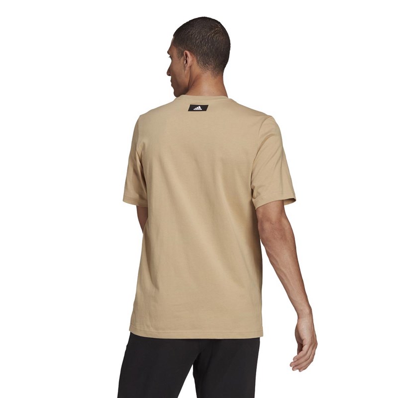 adidas Mens 3-Bar Graphic T-Shirt Beige Tone