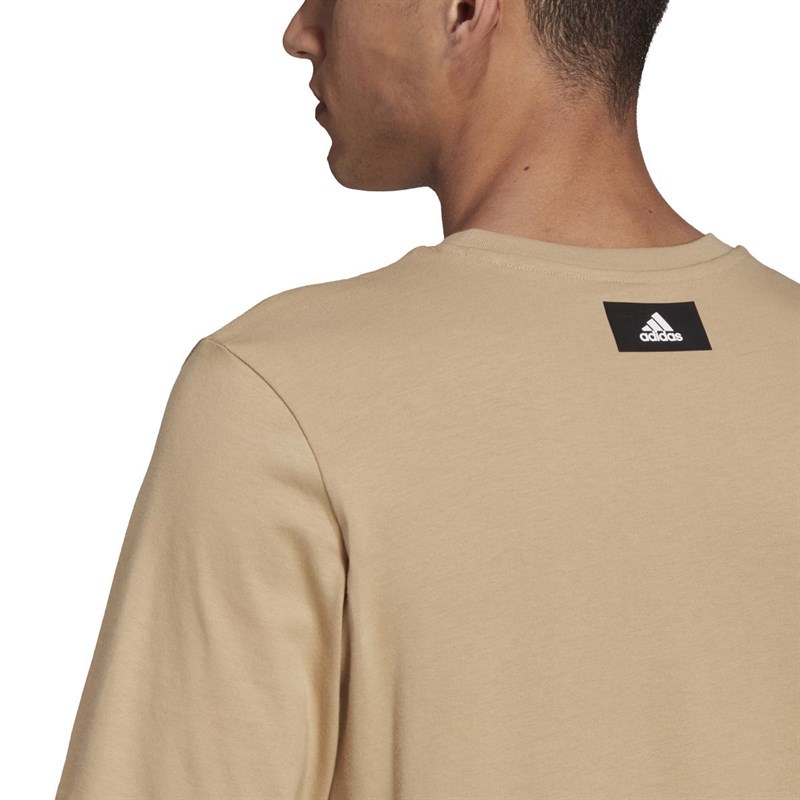 adidas Mens 3-Bar Graphic T-Shirt Beige Tone