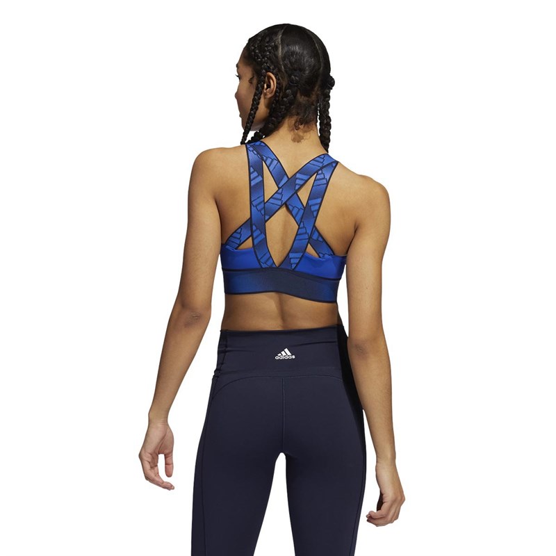 adidas Womens Believe This Adilife Medium Support Sports Bra Bold Blue/Legend Ink