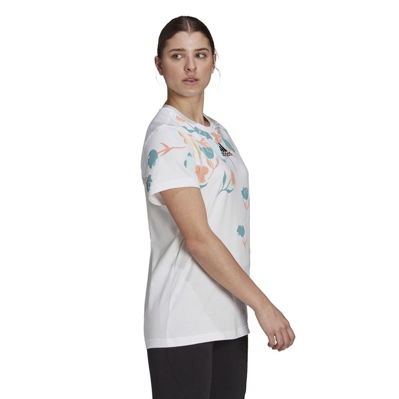adidas Damen Floral Graphic T-Shirts Weiß