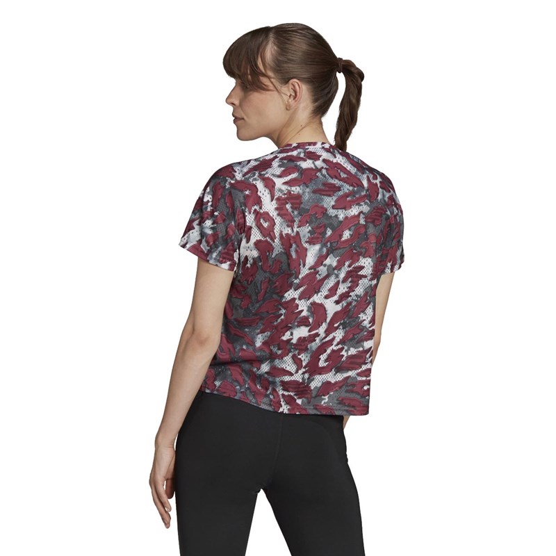 adidas Womens Fast AOP Supernova Primeblue Running Top Victory Crimson/Grey Six