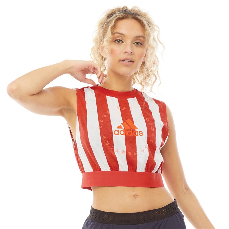 red graphic crop top