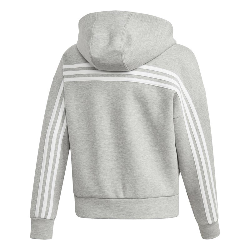 adidas Junior Must Haves 3-Stripes Full Zip Hoodie Mid Grey Heather/White