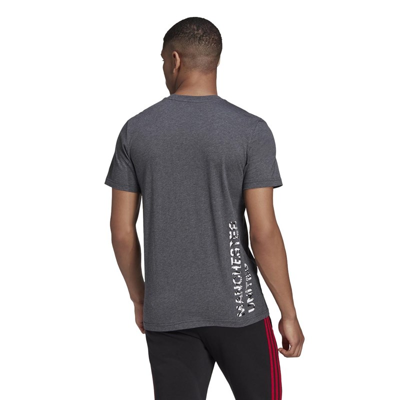 adidas Mens MUFC Manchester United Street Graphic T-Shirt Dark Grey Heather