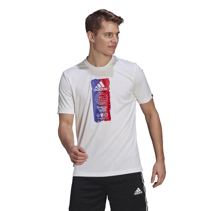 adidas Mens Primeblue For The Oceans Icons Graphic T-Shirt White