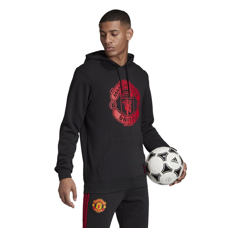 adidas Mens MUFC Manchester United DNA Hoodie Black