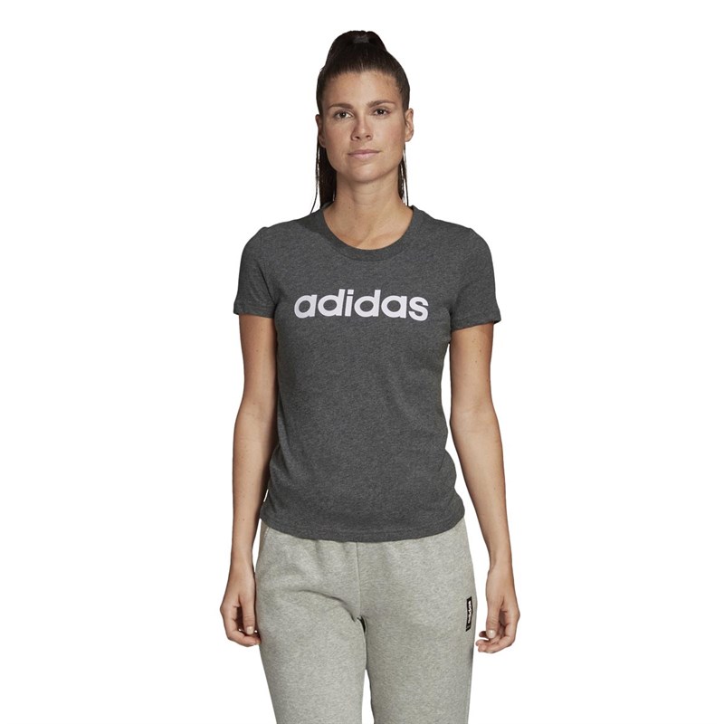adidas Damen Essentials Linear T-Shirt Grau