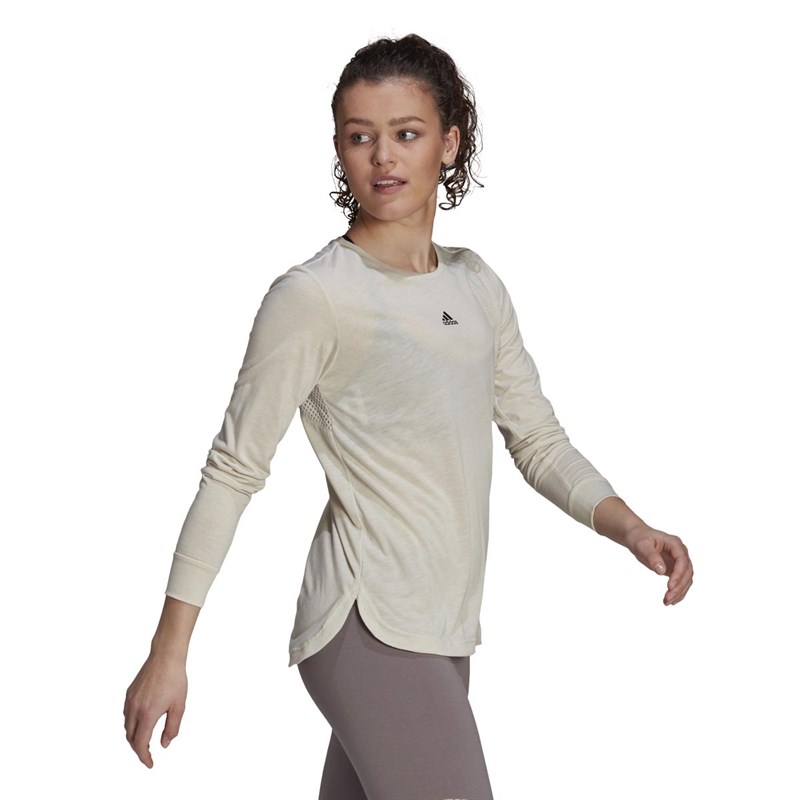 Buy adidas Womens Aeroready Long Sleeve T-Shirt Clear Brown Melange/Black