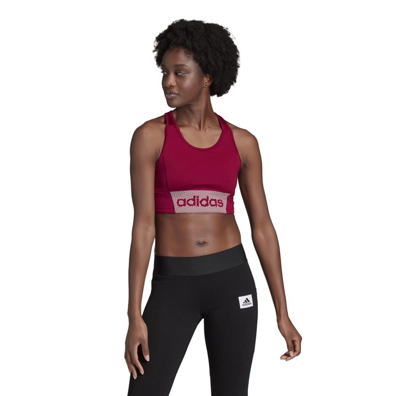 adidas Womens Designed To Move Bra Top Power Berry/Pink Tint/White