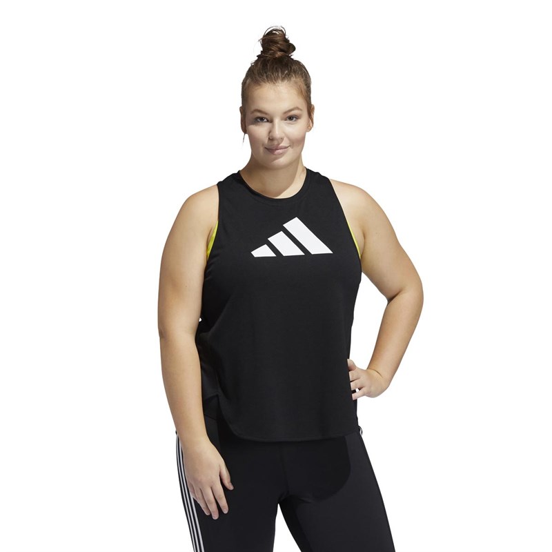 adidas Womens 3 Bar Logo Tank Top (Plus Size) Black/White/White