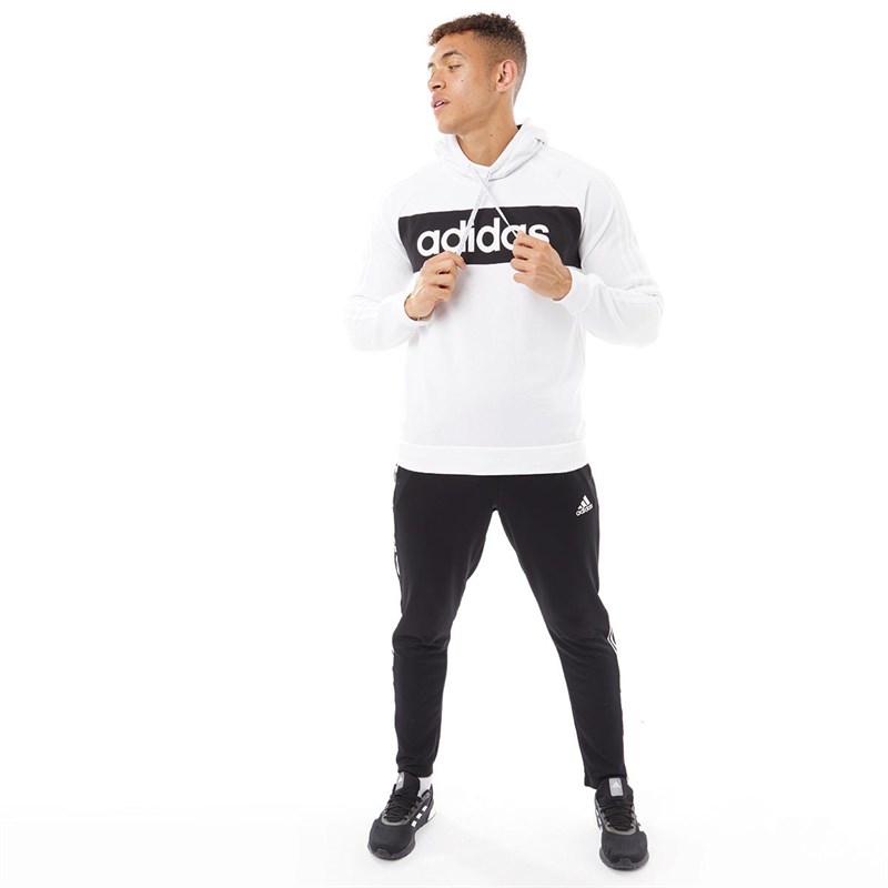 adidas Męskie Linear Logo Bluzy z kapturami Biały