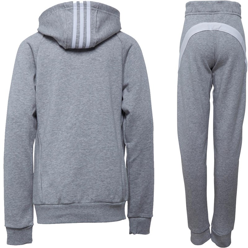 adidas Junior Bold Hooded Tracksuit Medium Grey Heather/White