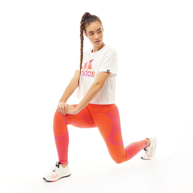 adidas Womens Farm Rio Tie-dye-inspired Graphic Cropped T-Shirt White/Bold Red