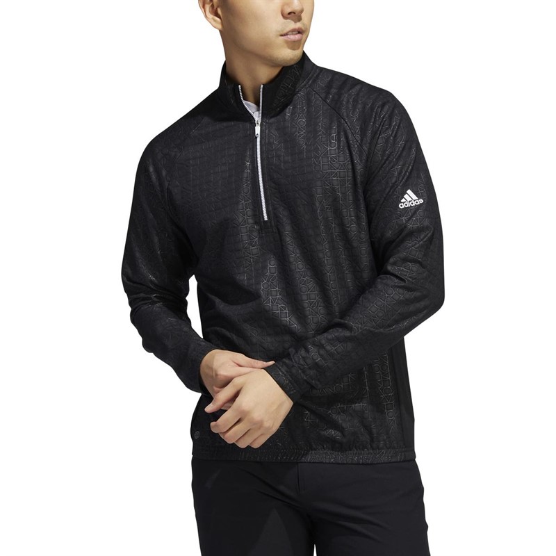 adidas Mens Debossed Quarter-Zip Sweatshirt Black