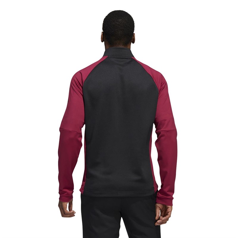 adidas Mens Colorblock Quarter-Zip Sweatshirt Black/Legacy Burgundy