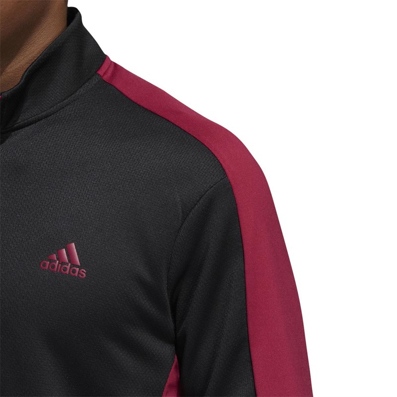 adidas Mens Colorblock Quarter-Zip Sweatshirt Black/Legacy Burgundy