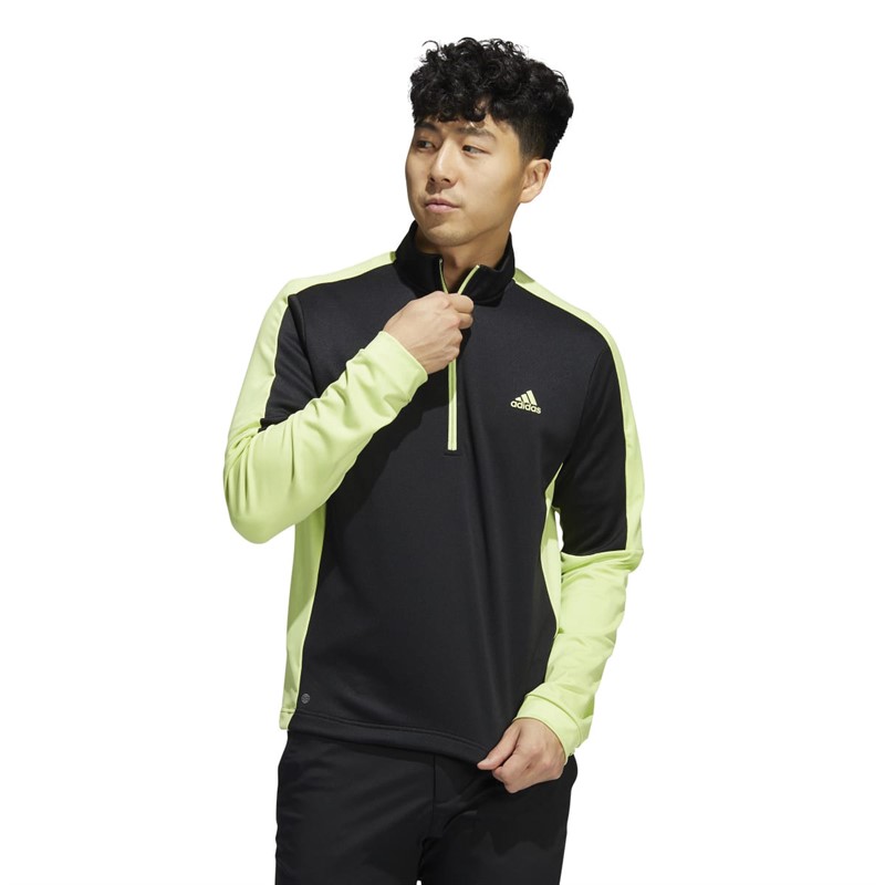 adidas Mens Colorblock Quarter-Zip Sweatshirt Black/Pulse Lime