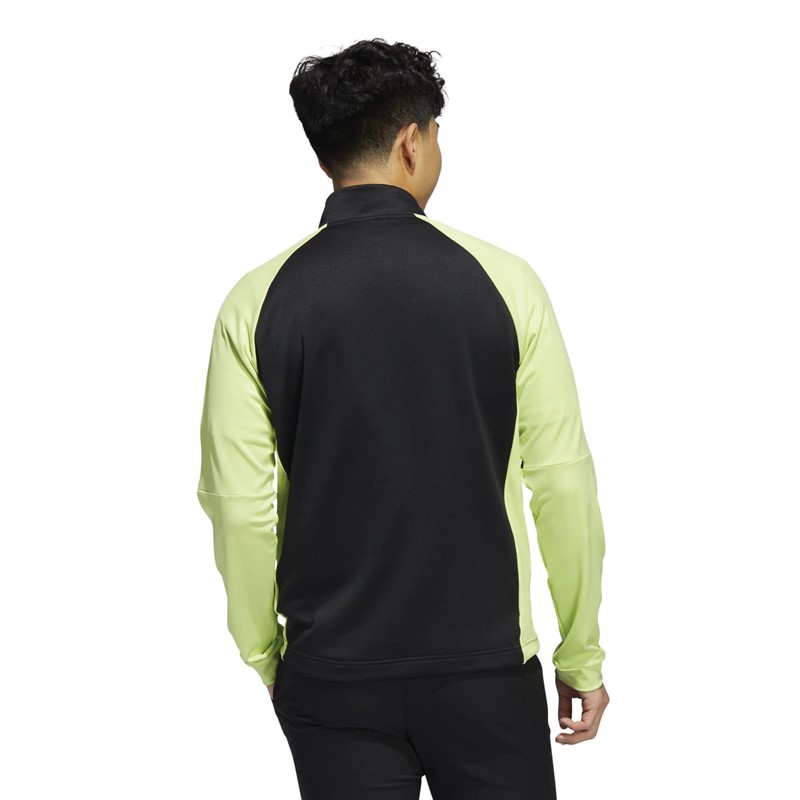 adidas Mens Colorblock Quarter-Zip Sweatshirt Black/Pulse Lime