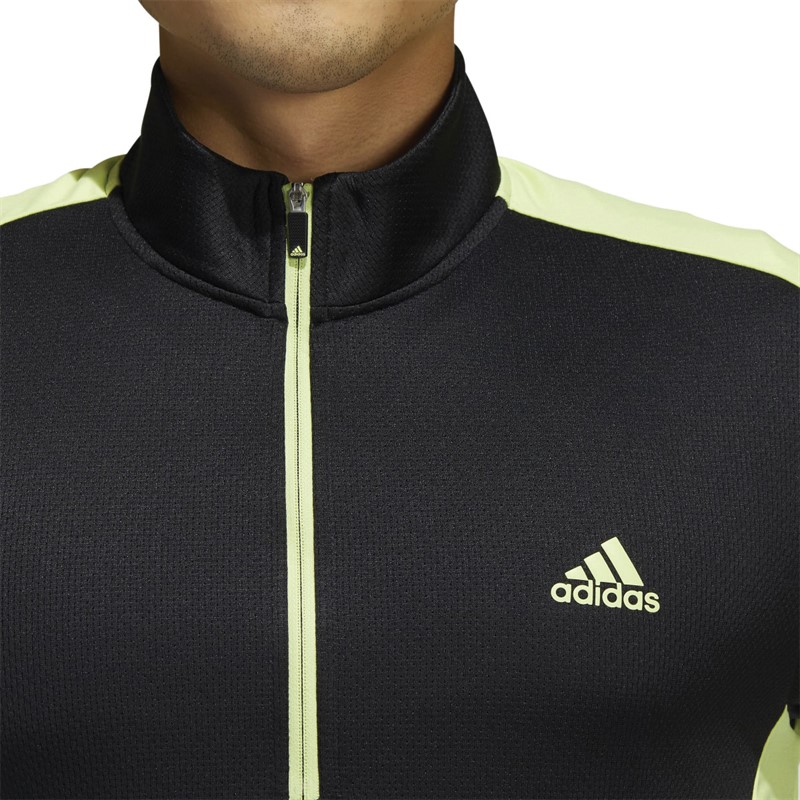 adidas Mens Colorblock Quarter-Zip Sweatshirt Black/Pulse Lime