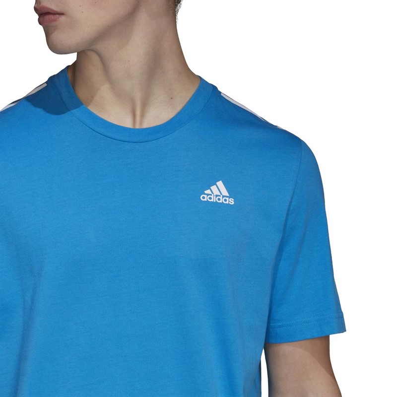 Buy adidas Mens 3Stripes Cotton TShirt Bright Blue