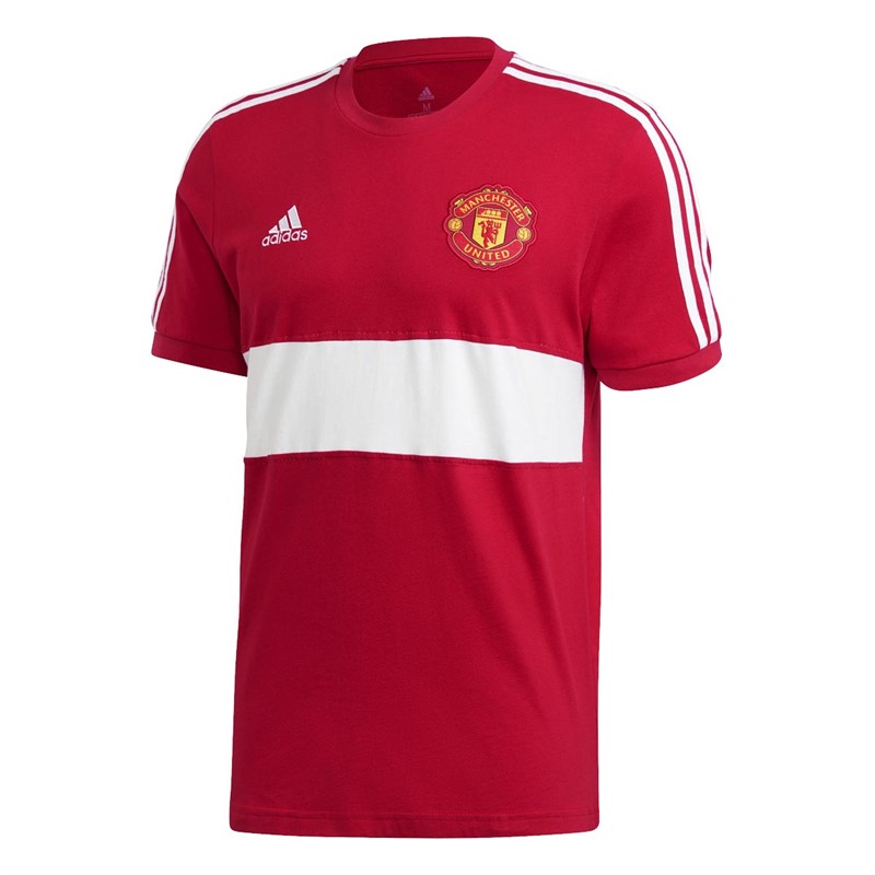 Buy adidas Mens MUFC Manchester United 3-stripes T-shirt Real Red