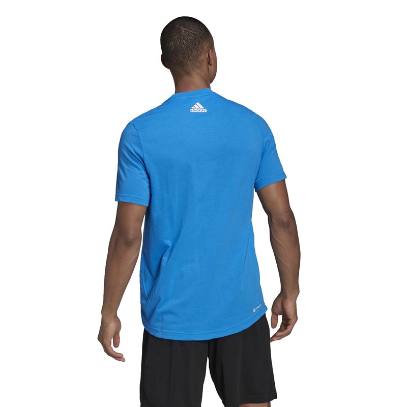 adidas Mens Aeroready Designed To Move Sport Logo T-Shirt Blue Rush