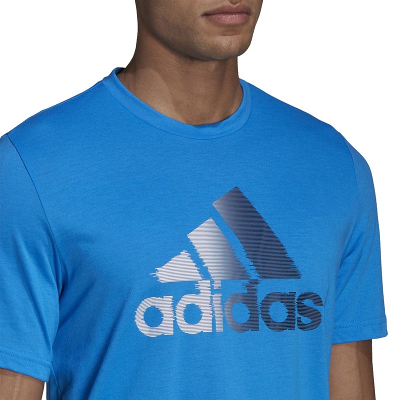 adidas Mens Aeroready Designed To Move Sport Logo T-Shirt Blue Rush