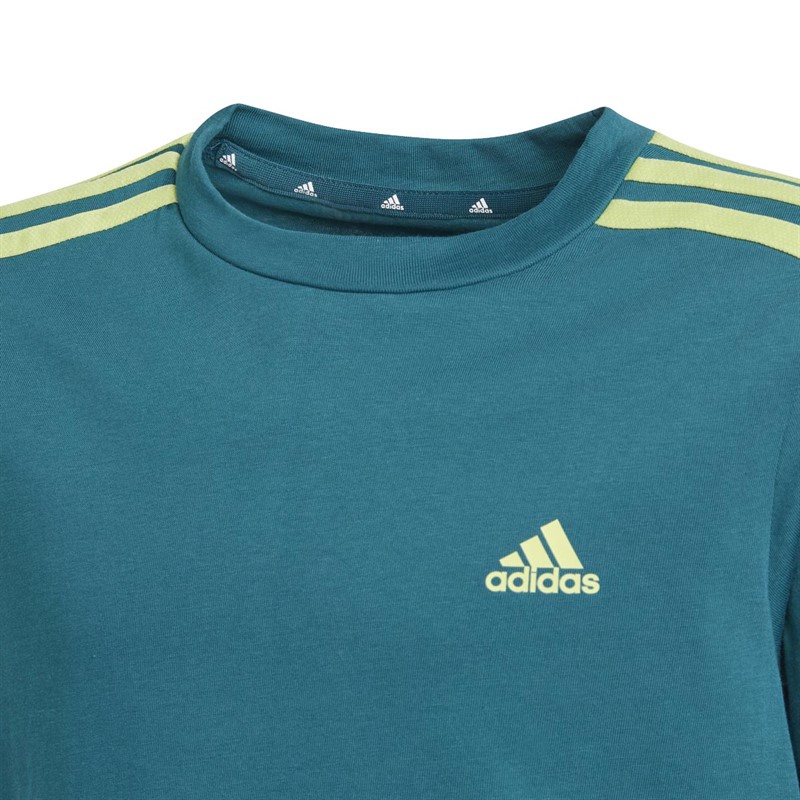 adidas Junior adidas Essentials 3-Stripes T-Shirt Legacy Teal/Pulse Lime