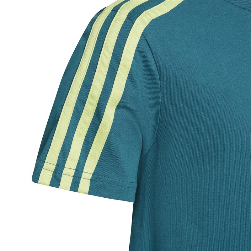 adidas Junior adidas Essentials 3-Stripes T-Shirt Legacy Teal/Pulse Lime