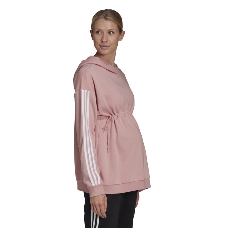 adidas Womens Essentials Cotton 3-stripes Hoodie (maternity) Wonder Mauve/White