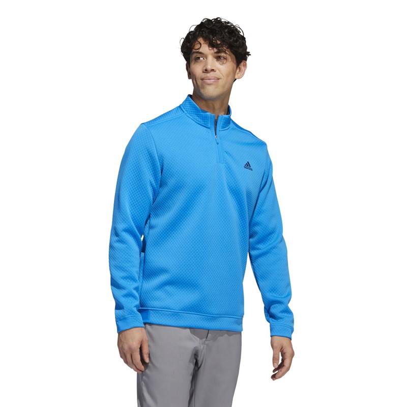 adidas Mens Primegreen Water-Resistant 1/4 Zip Golf Sweatshirt Blue Rush