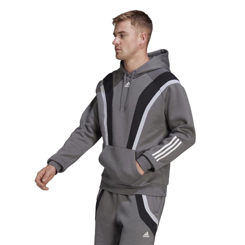 adidas Mens Sportswear Fleece Hoodie Grey Four/Black/White