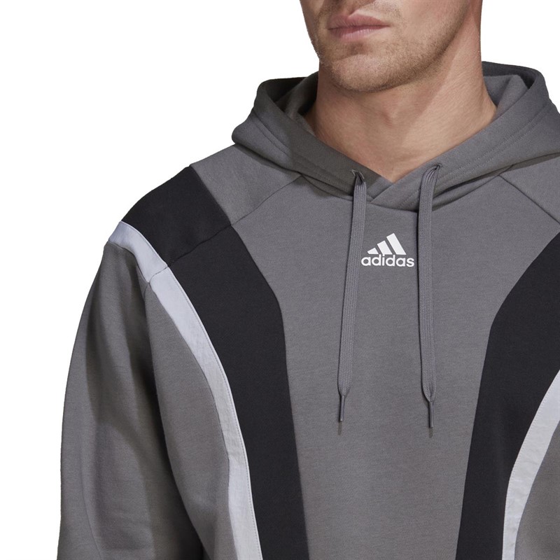 adidas Mens Sportswear Fleece Hoodie Grey Four/Black/White