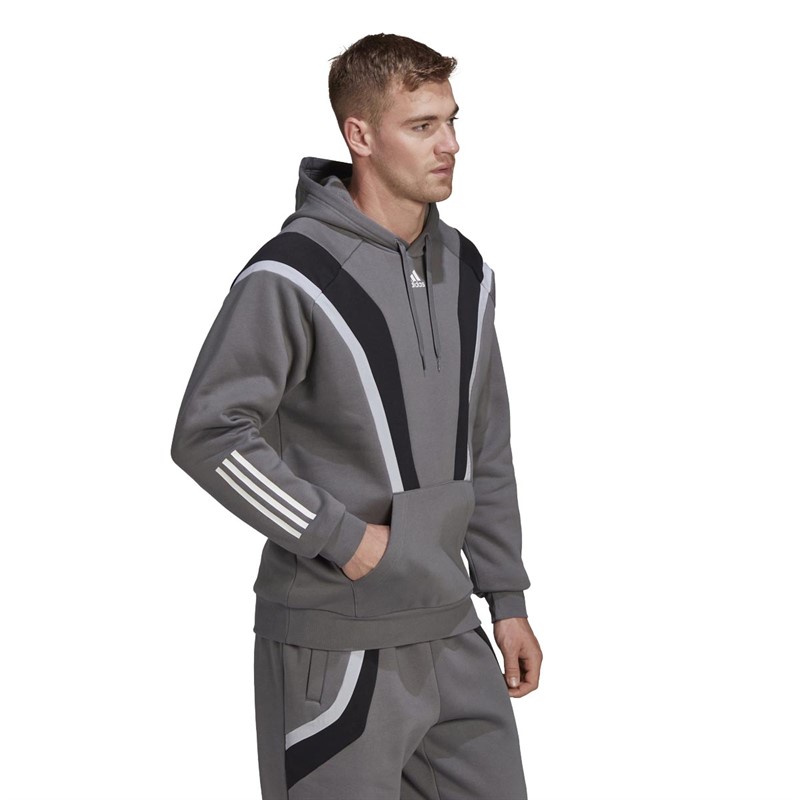 adidas Mens Sportswear Fleece Hoodie Grey Four/Black/White