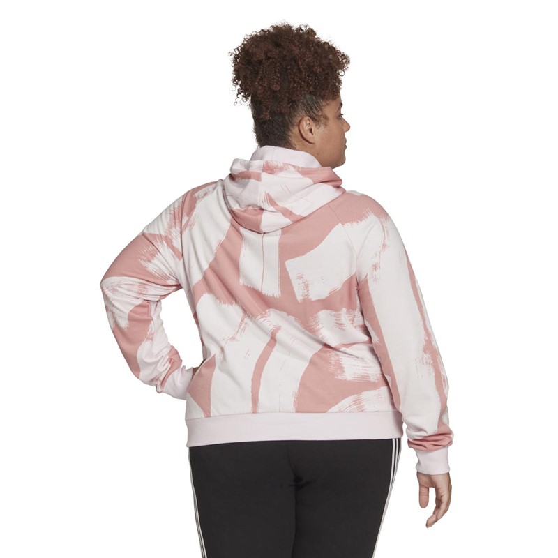 adidas Womens Essentials Print Relaxed Hoodie (Plus Size) Almost Pink/Almost Pink